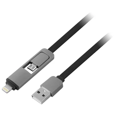 1Life pa:2in1 flaches USB/MicroUSB auf Lightning Kabel 1m Schwarz
