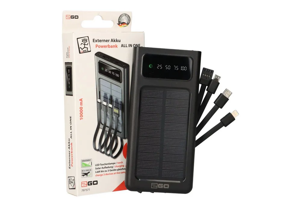 2GO 2GO Powerbank All In One 10000mAh mit Solarpanel Solar Powerbank
