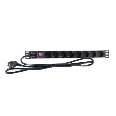 Netzverteiler 2LAN 19" 8 Schuko-Steckdosen Schalter 2m