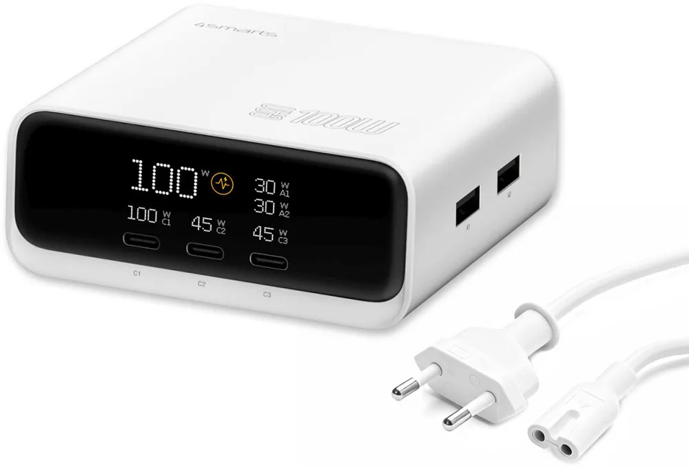 4smarts Desk Charger GaN Screen 100W 3C+2A