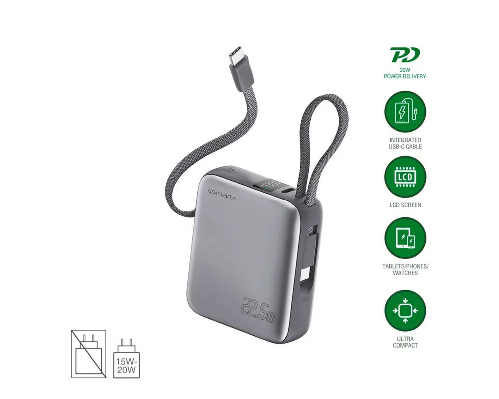 4smarts 4smarts Powerbank Pocket Dual Cord 10000mAh 22.5W, Powerbank