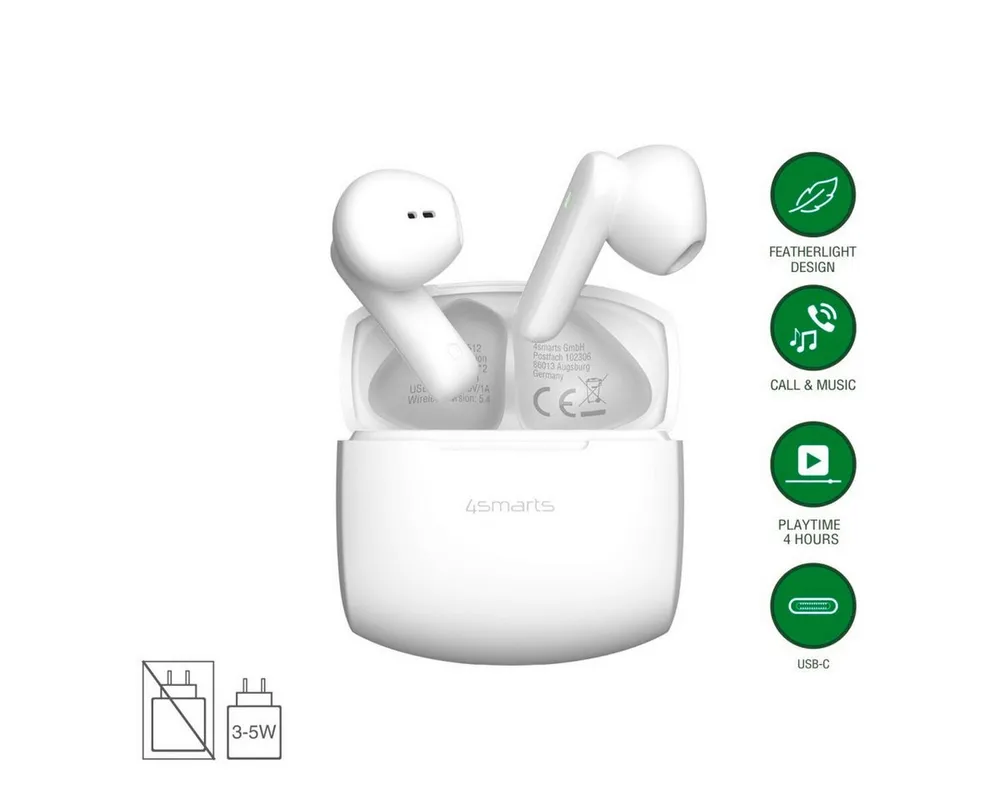 4smarts 4smarts Wireless Headset SkyBuds Air, weiß Induktions-Ladegerät