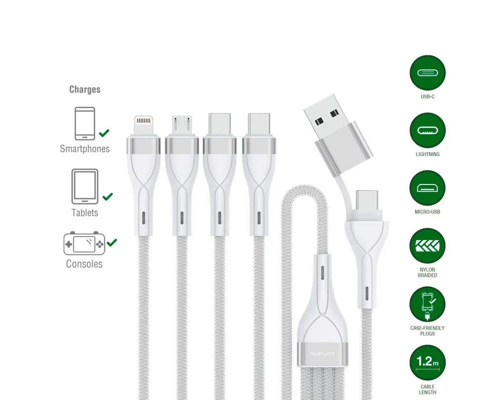 4smarts USB-C/A Multi-Ladekabel 4in2 1,2m Lightningkabel