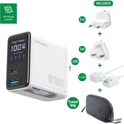Ladegerät 4smarts GaN Flex Screen AI 100W USB-C und USB-A 3 Ports