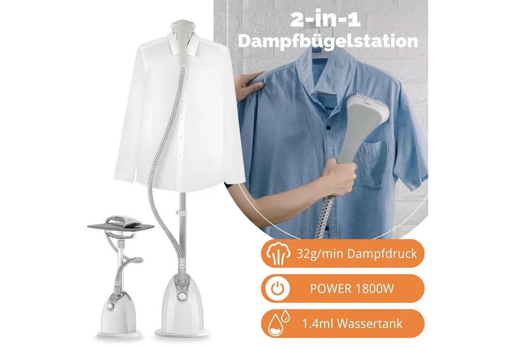 7MAGIC Dampfbügeleisen 2-in-1 Vertikale Dampfbügelstation, 1800,00 W, Dampfstation 1,4L Wassertank, 32 g/Min Schnelle Faltenentfernung