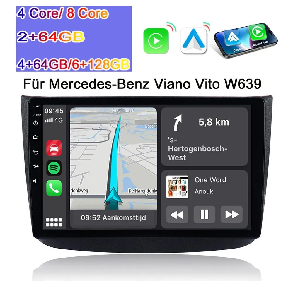 A-Sure 10.1" Android 15 radio Carplay Navi Für Mercedes-Benz Viano Vito W639 Autoradio (Digitalradio (DAB), FM, AM)
