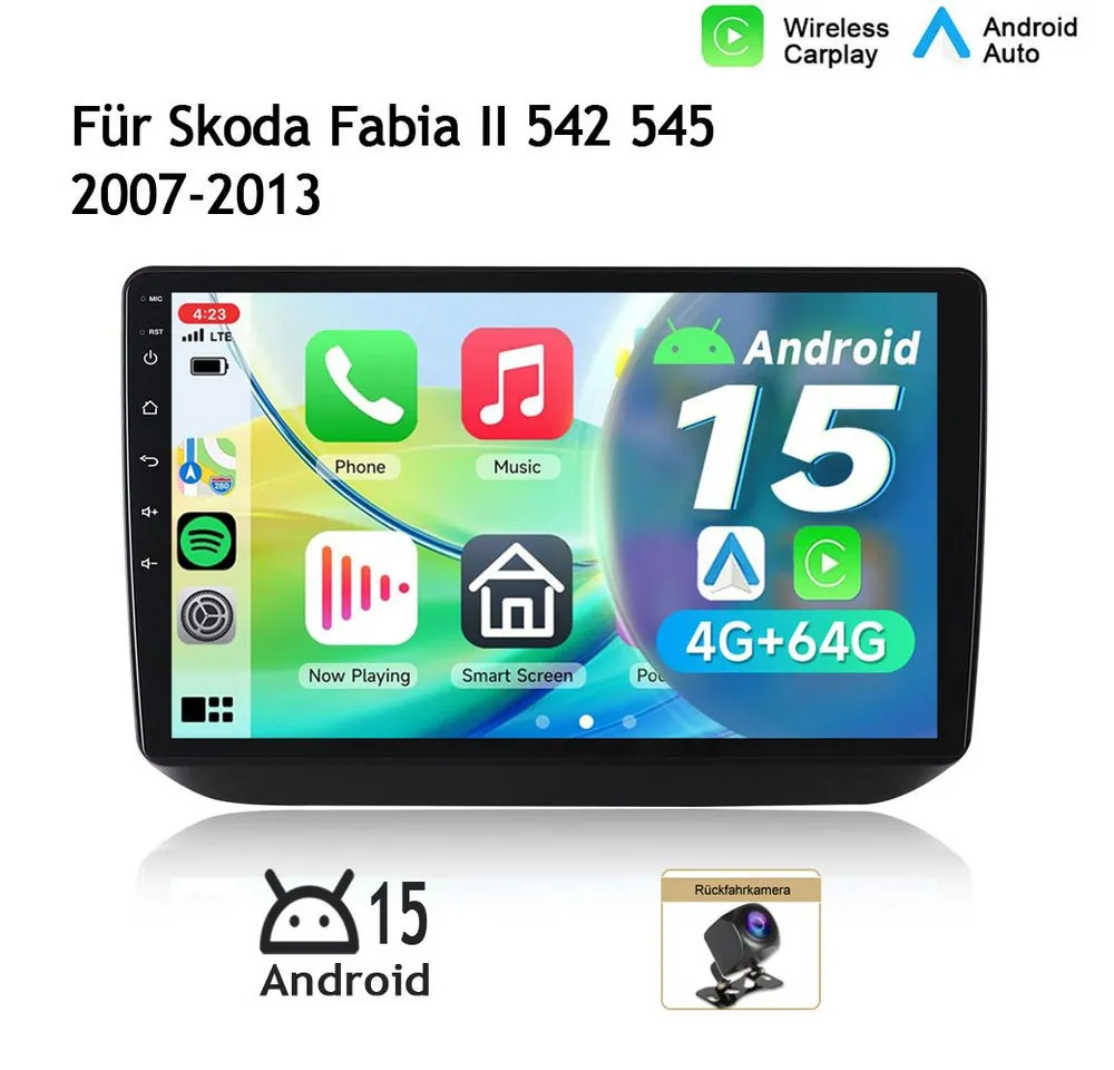 A-Sure 10.1 Zoll Für Skoda Fabia 2 II 2007-2013 Carplay 8-Core Android 15 GPS Autoradio (Digitalradio (DAB), FM, AM, 1280*800 IPS Screen CPU, RDS, DSP, GPS, SWC, UI Theme, Siri, Mirrorlink, Google play, Netflix, Youtube, Calendar, TikTok)