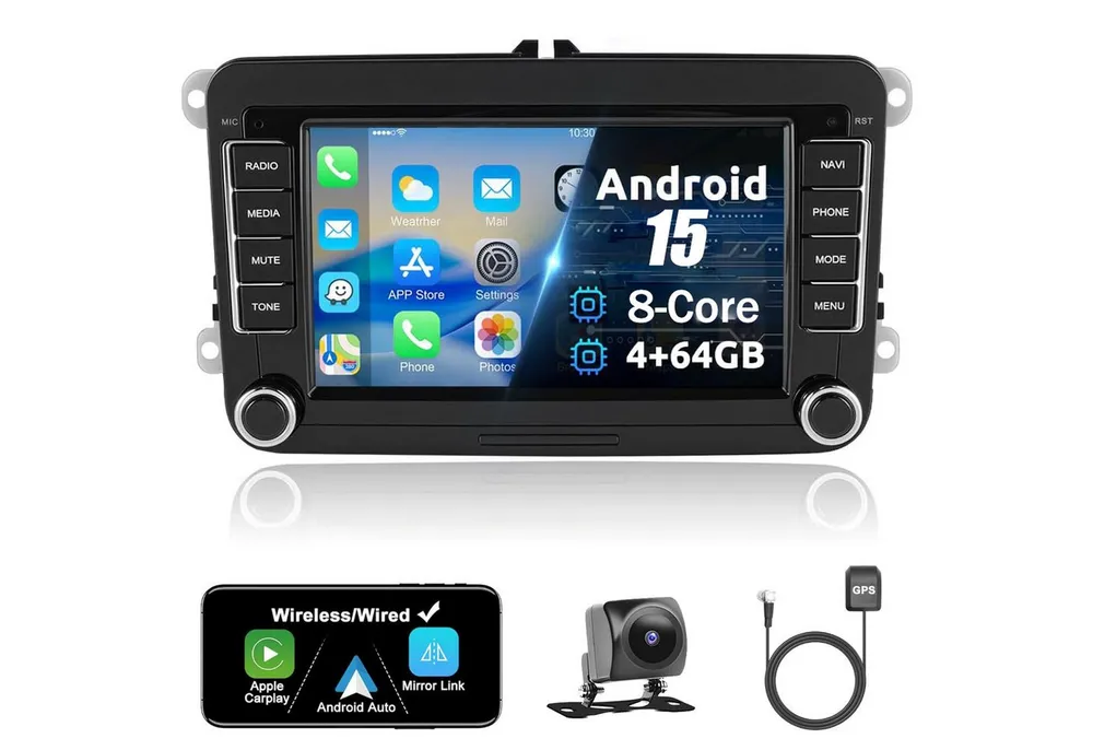 A-Sure 7" 8-Core Android 15 Carplay Für VW Golf 5 6 Passat Touran Caddy Jetta Autoradio (Digitalradio (DAB), FM, AM)