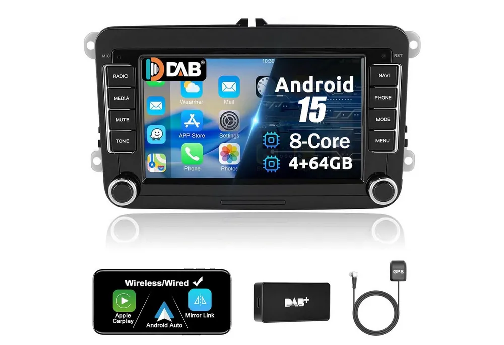 A-Sure 7" 8-Core Android 15 Carplay Für VW Golf 5 6 Passat Touran Caddy Jetta Autoradio (Digitalradio (DAB), FM, AM)