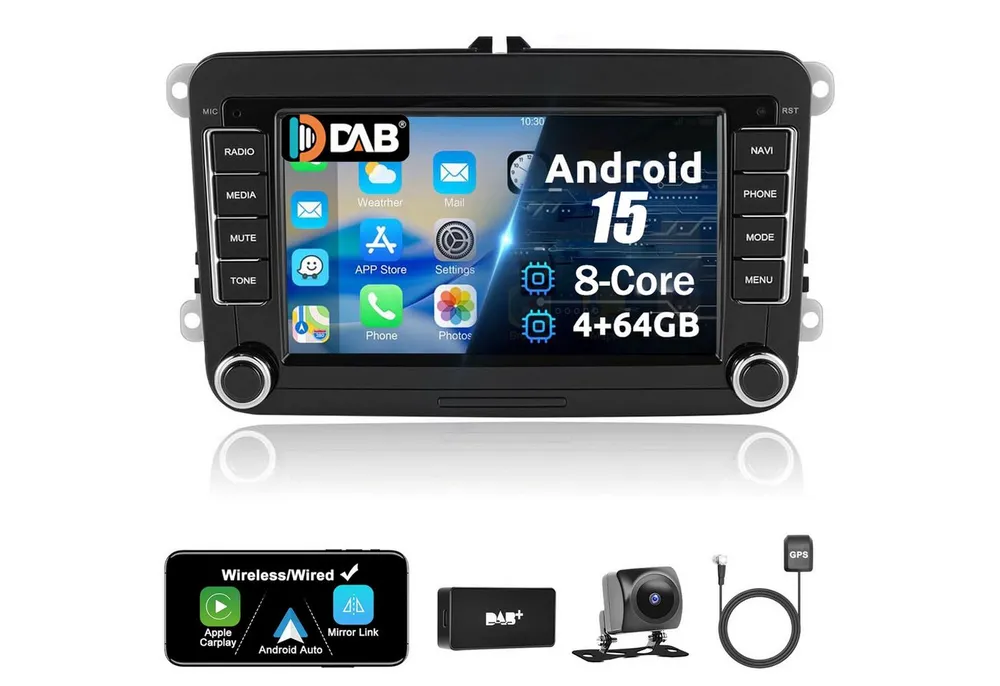 A-Sure 7" 8-Core Android 15 Carplay Für VW Golf 5 6 Passat Touran Caddy Jetta Autoradio (Digitalradio (DAB), FM, AM)