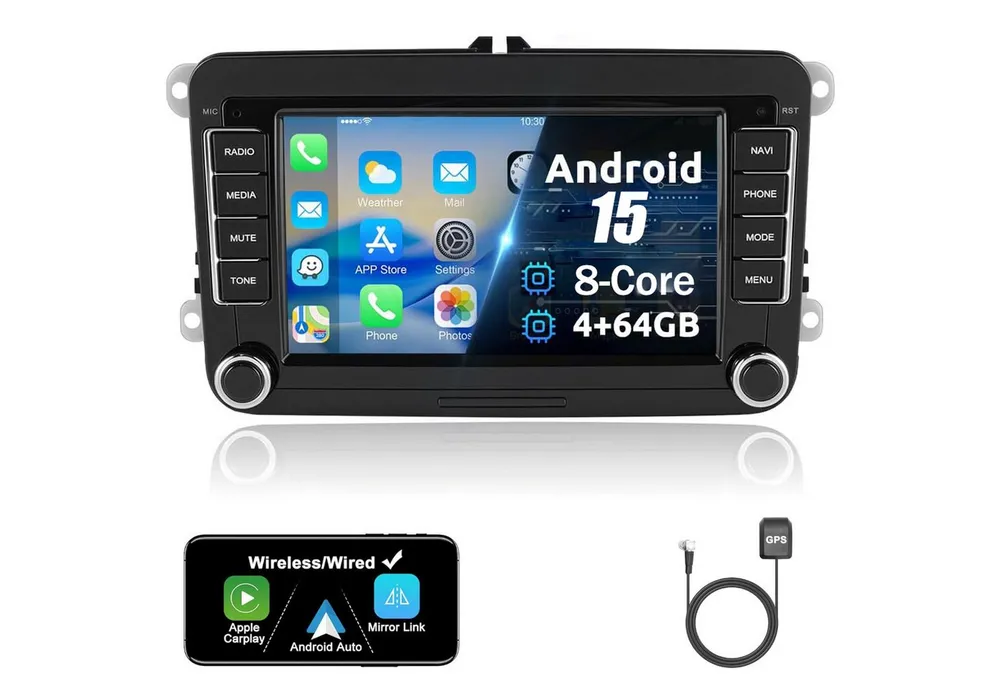 A-Sure 7" 8-Core Android 15 Carplay Für VW Golf 5 6 Passat Touran Caddy Jetta Autoradio (Digitalradio (DAB), FM, AM)
