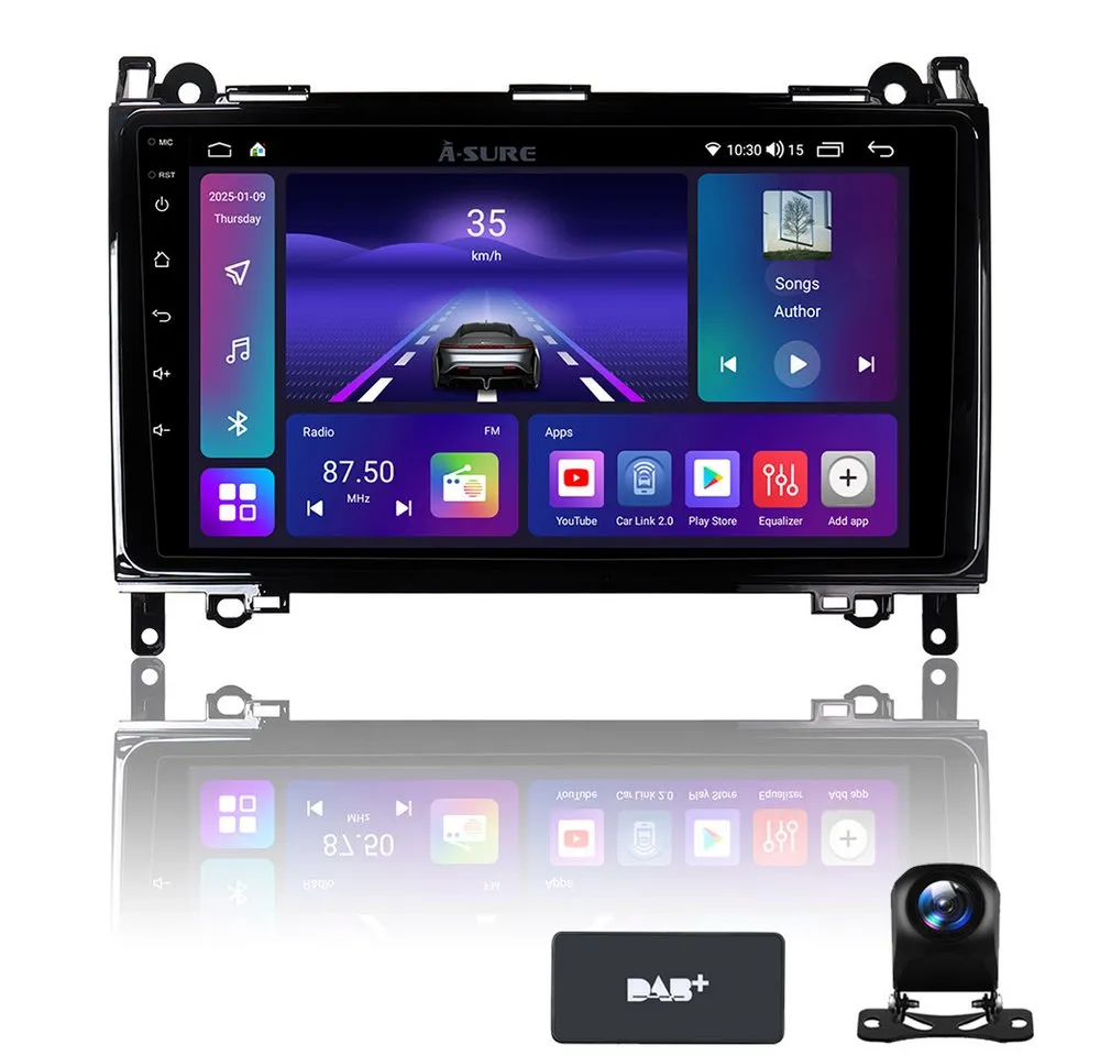 A-Sure 8-Core Android 15 Carplay Radio Für Mercedes-Benz A B Klasse W169 W245 Autoradio (Digitalradio (DAB), FM, AM, 1280*800 IPS Screen/8-Core CPU)