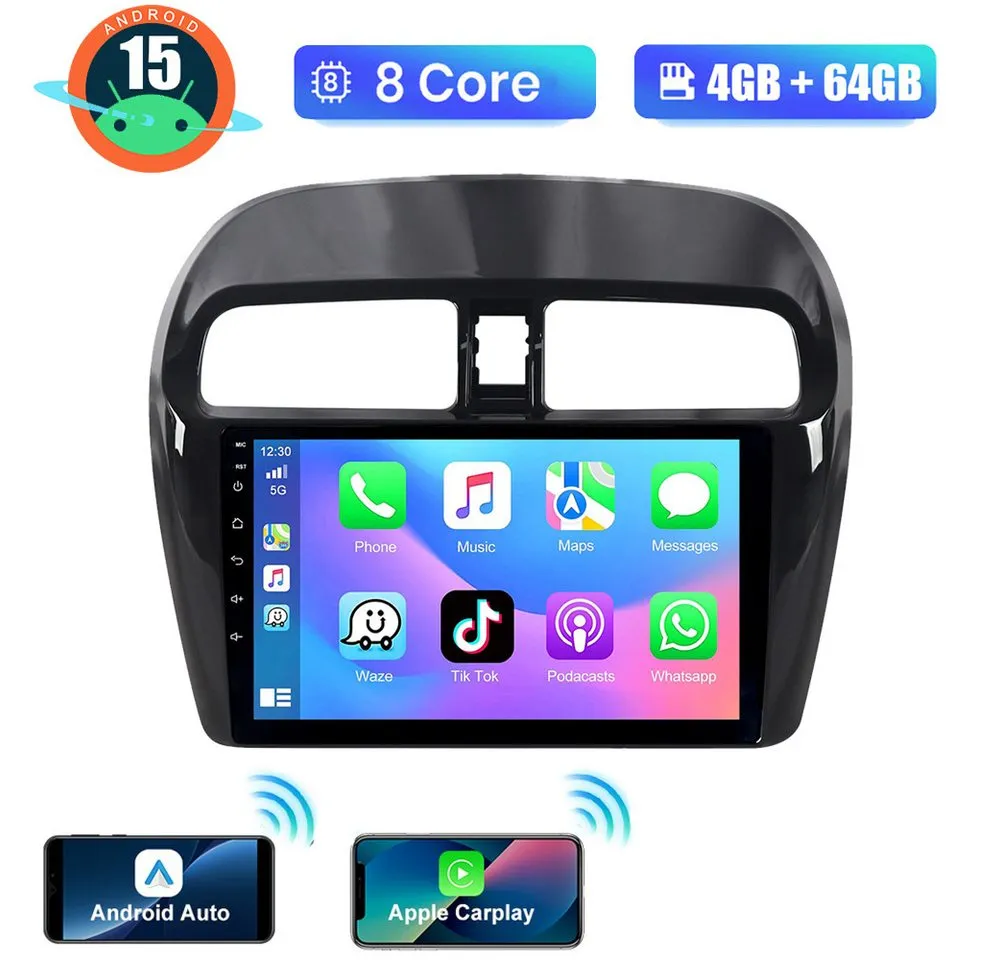 A-Sure 9" 8-Core Für Mitsubishi Space Star Android 15 Apple Carplay GPS Navi Autoradio (Digitalradio (DAB), FM, AM, 1280*800 IPS Screen/8-Core CPU)