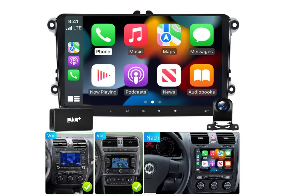 A-Sure Android 15 Carplay GPS Navi Für VW Golf 5 6 Passat Touran Caddy Jetta Autoradio (Digitalradio (DAB), RDS, FM, AM, 1280*720 Screen/4-Core CPU/2+64G/9 Zoll)