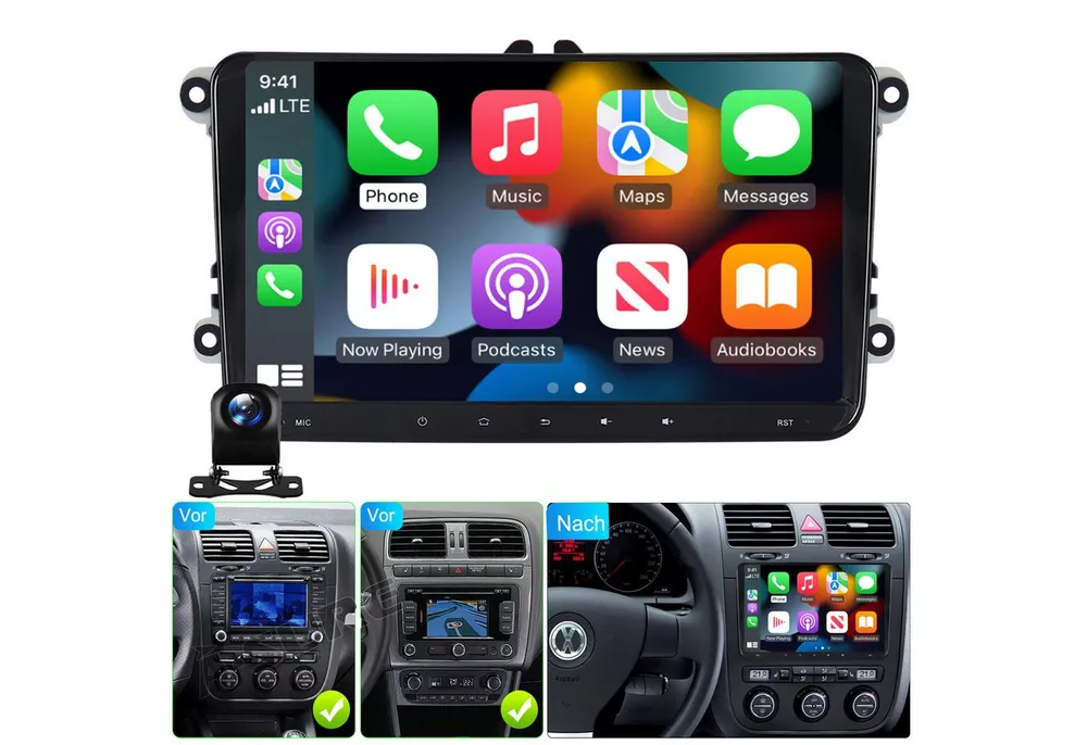A-Sure Android 15 Carplay GPS Navi Für VW Golf 5 6 Passat Touran Caddy Jetta Autoradio (Digitalradio (DAB), RDS, FM, AM, 1280*720 Screen/4-Core CPU/2+64G/9 Zoll)