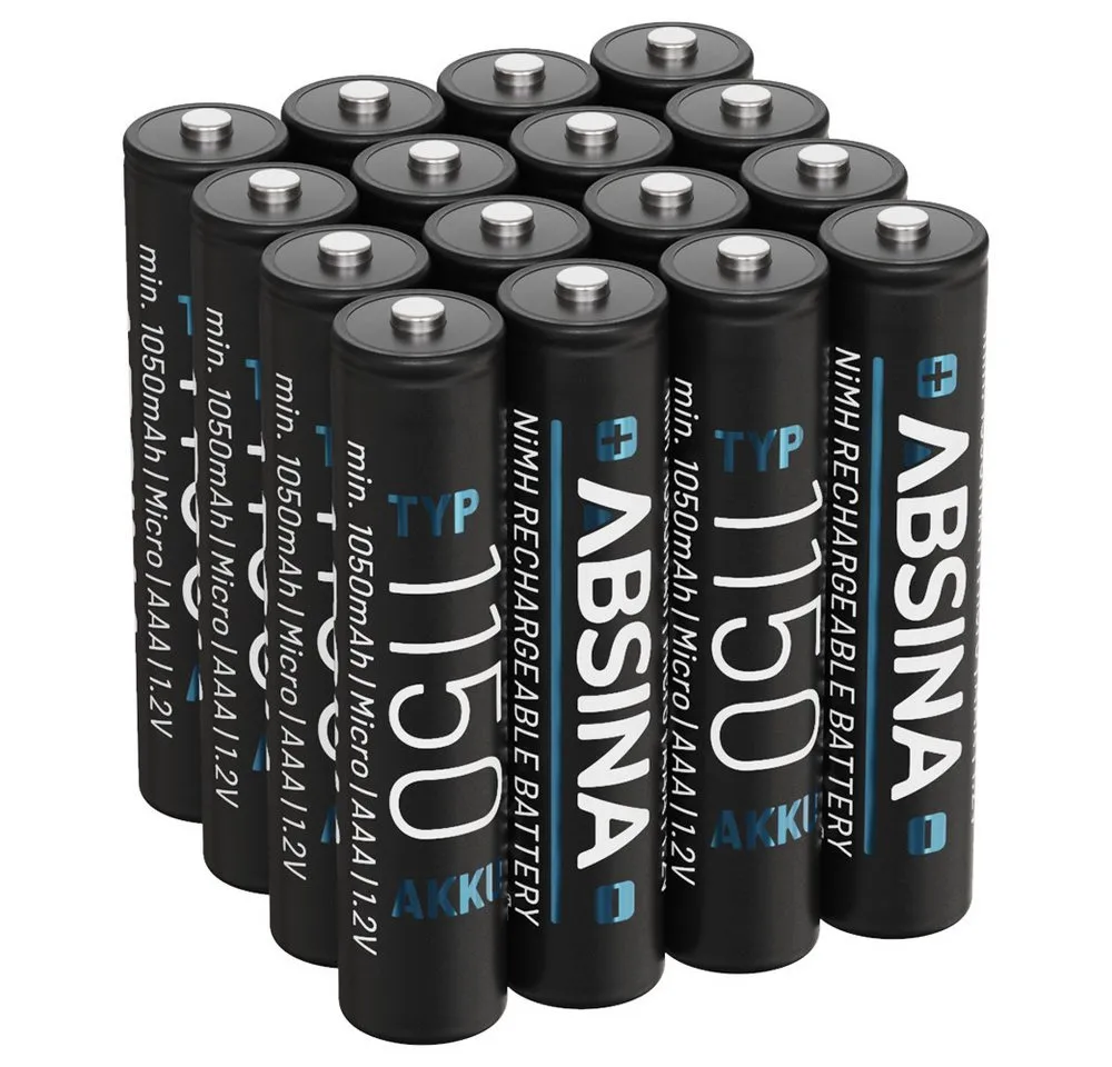 ABSINA 16x Akku AAA 1150 NiMH min. 1050mAh Akkus Batterien ideal für Telefon Akku 1050 mAh (1.2 V)