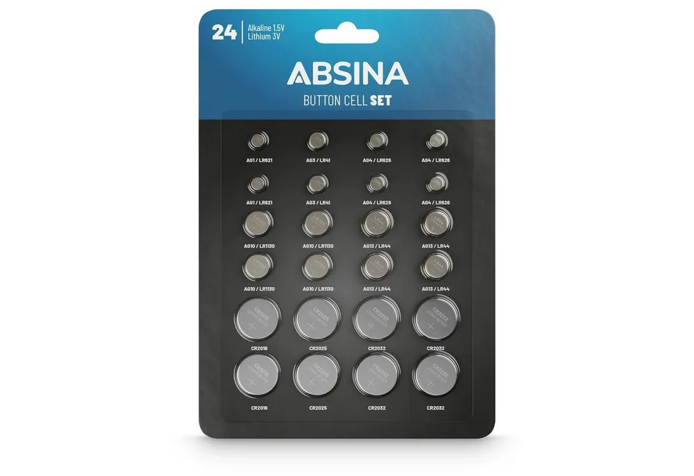 ABSINA 24er Pack Alkaline & Lithium Knopfzellen - 1,5V & 3V - Knopfbatterien Knopfzelle, (1 St)