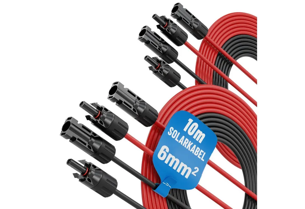 ABSINA 2x 2 Solarkabel 6mm2 10m H1Z2Z2-K schwarz & rot - PV Kabel 6mm2 10m Solarkabel
