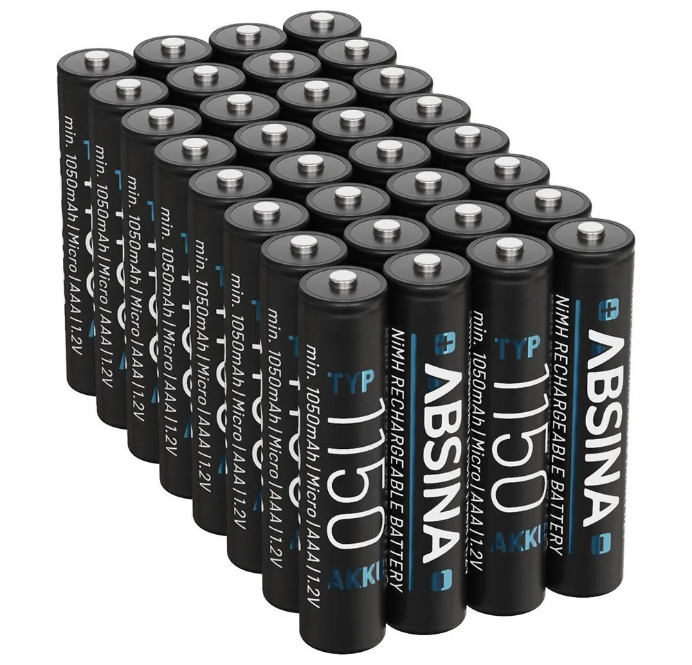 ABSINA 32x Akku AAA 1150 NiMH min. 1050mAh Akkus Batterien ideal für Telefon Akku 1050 mAh (1.2 V)