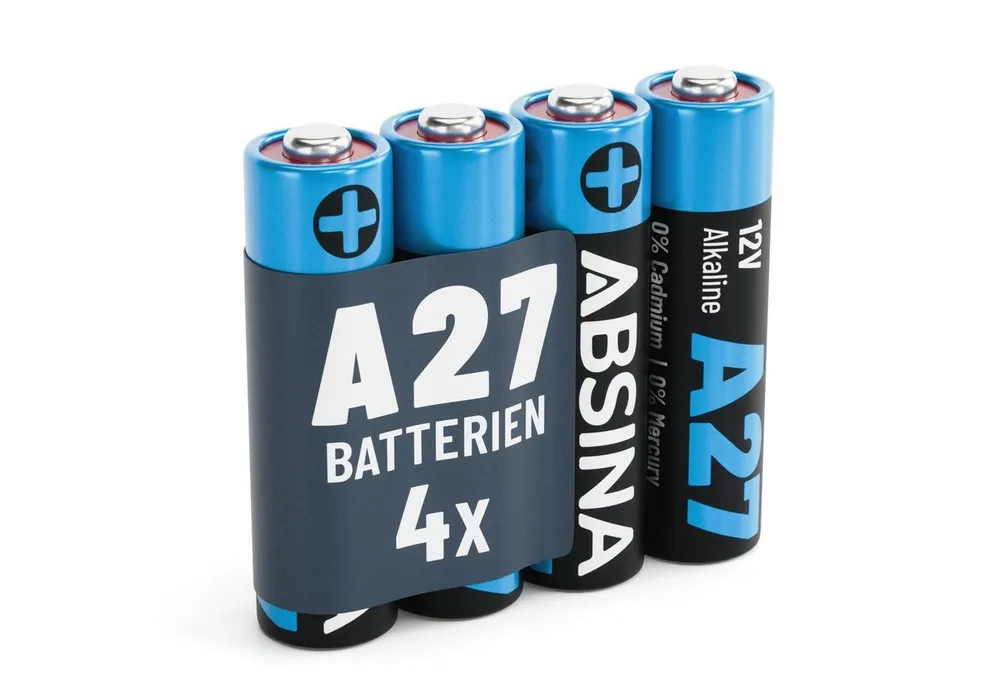 ABSINA 4x 27A 12V Batterie für Garagentoröffner, 27A 12V Alkaline mini Batterie, (1 St)