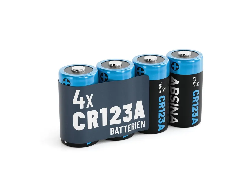 ABSINA 4x CR123A 3V Lithium Batterie für Kamera, Fotoapparat, auslaufsicher Batterie, (1 St)