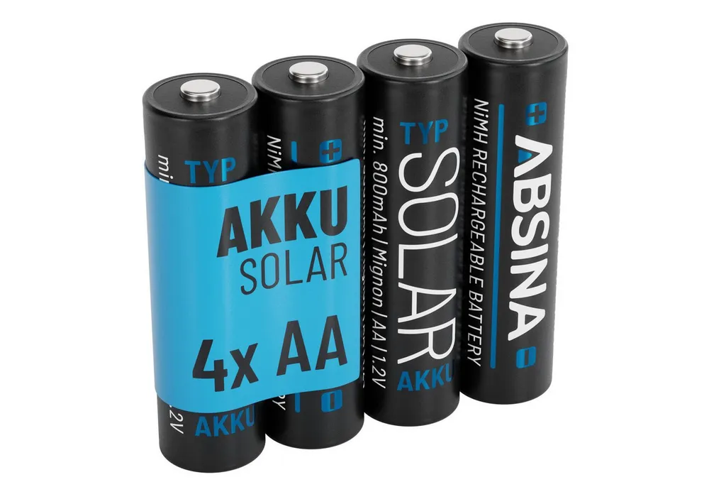 ABSINA 4x Solar Akku AA wiederaufladbar 800mAh 1.2V NiMH - Mignon AA Solar Akku