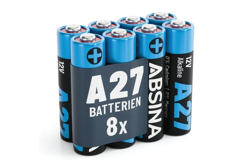 ABSINA 8x 27A 12V Batterie für Garagentoröffner, 27A 12V Alkaline mini Batterie, (1 St)