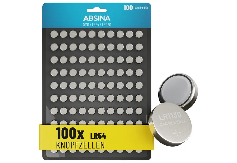 ABSINA AG10 LR1130 Knopfzelle 10er Pack - 1,5V Alkaline Knopfzellen Knopfzelle, AG10 (1,5 V, 1 St), Temperaturbeständig bei -10°C bis +50°C