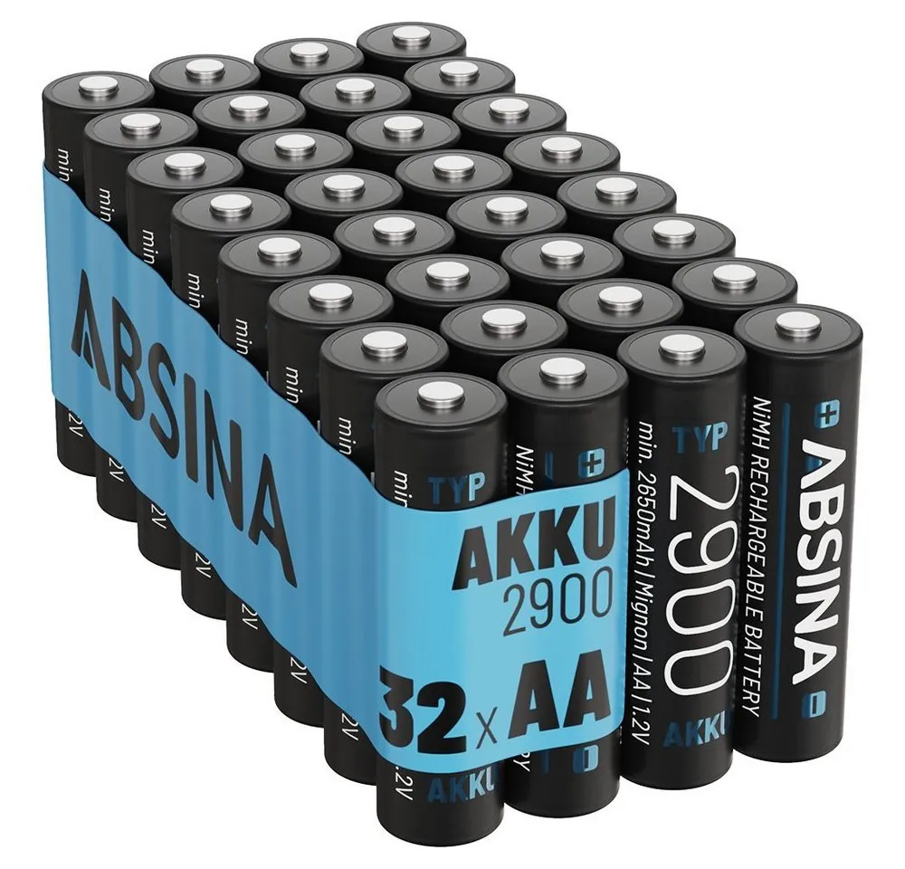 ABSINA Akku AA Mignon 2900 - 32x NiMH Wiederaufladbare Akkus mit min. 2650mAh Akku 2650 mAh (1.2 V)