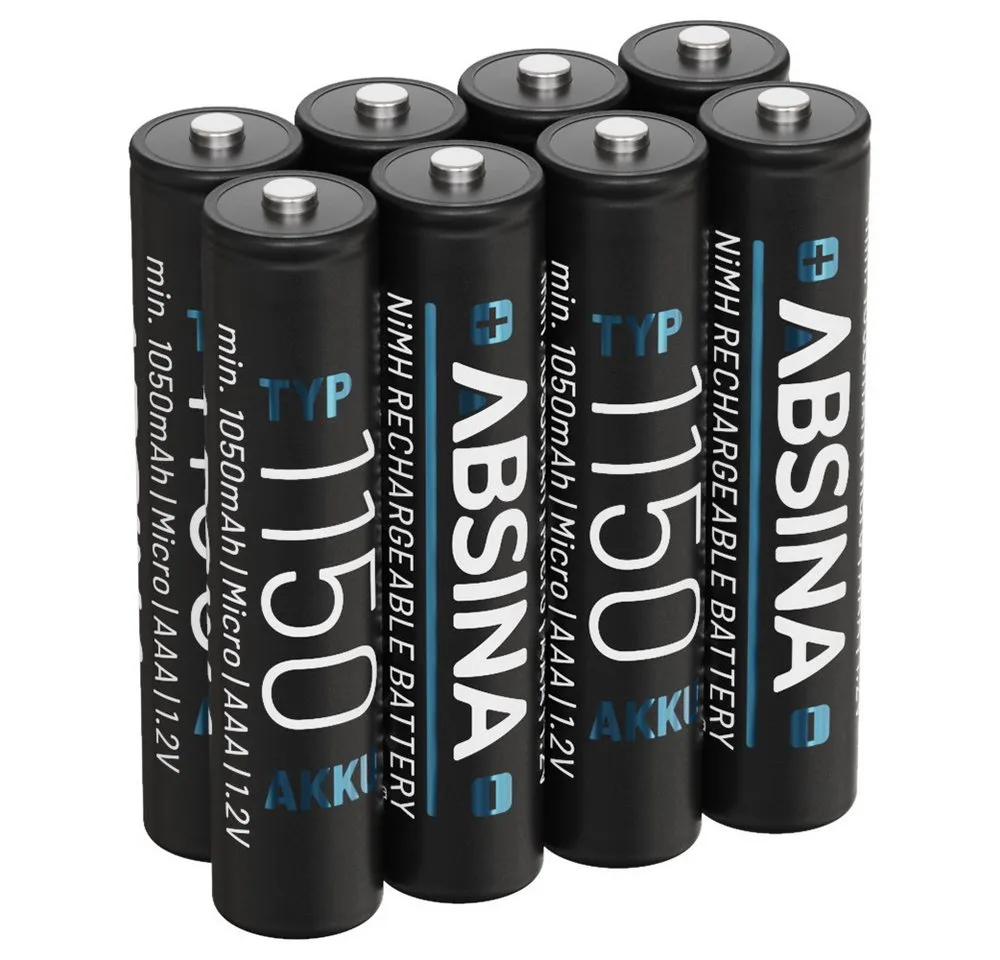 ABSINA Akku AAA 1150 - 8x NiMH min. 1050mAh Akkus Batterien ideal für Telefon Akku 1050 mAh (1.2 V)