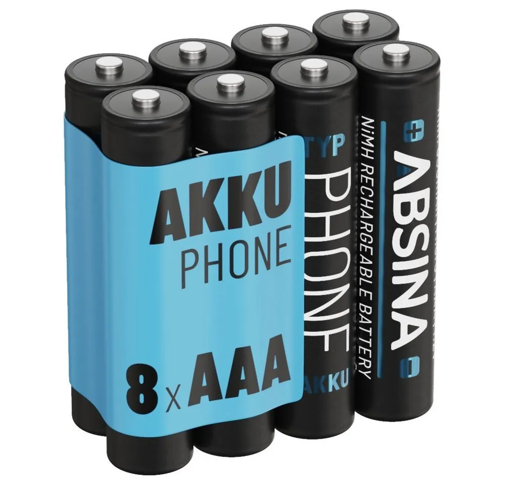 ABSINA Akku AAA für Telefon 800 mAh - 8x NiMH Telefonakkus Akkus Batterien Akku 800 mAh (1.2 V)