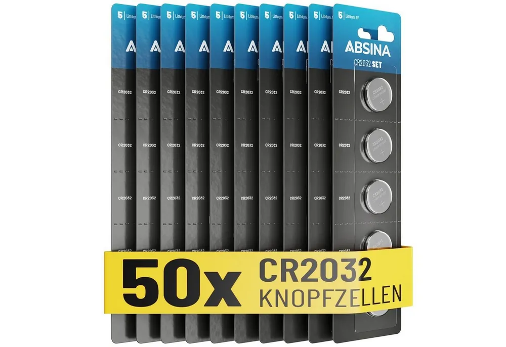 ABSINA Knopfzellen CR2032 3V 10x 5er Pack - Batterien mit langer Haltbarkeit Knopfzelle, (1 St)