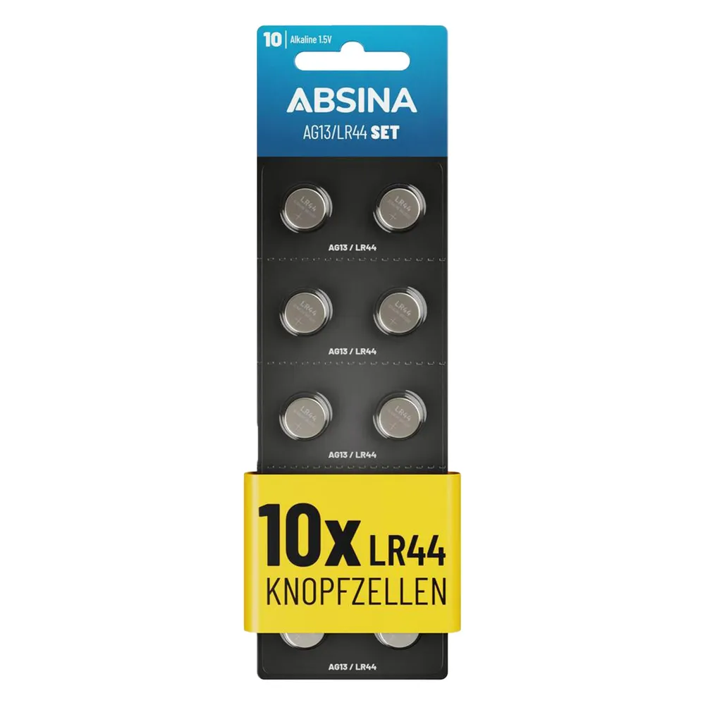 ABSINA Knopfzellen-Set AG13 / LR44, 10-teilig