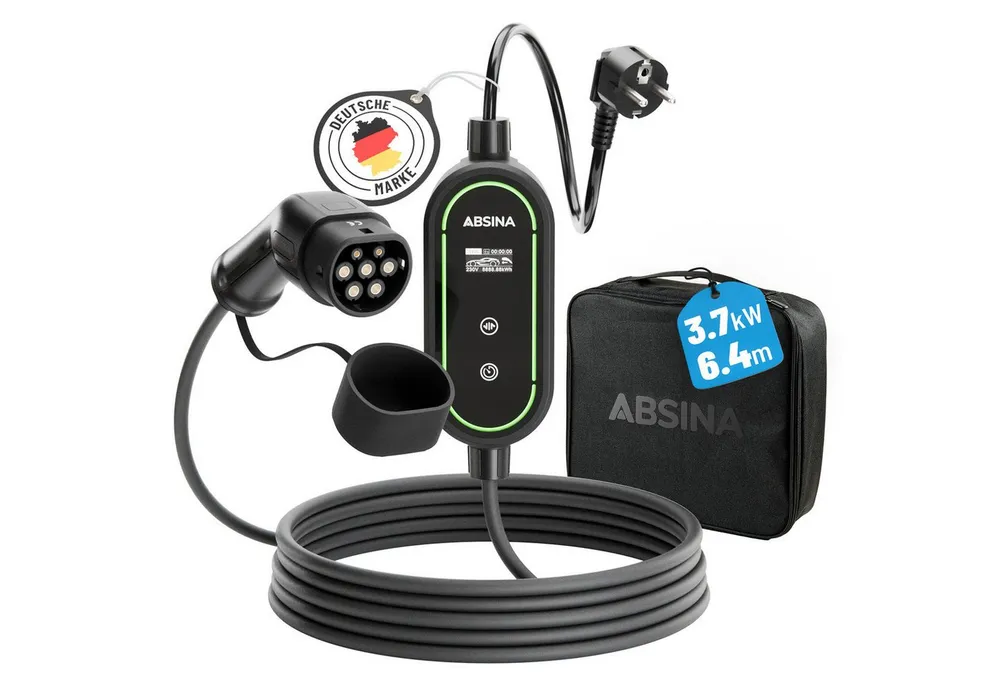 ABSINA Typ 2 Ladekabel Schuko mit einstellbarer Ladeleistung - ICCB 3,7kW 16A Elektroauto-Ladegerät (1-tlg)