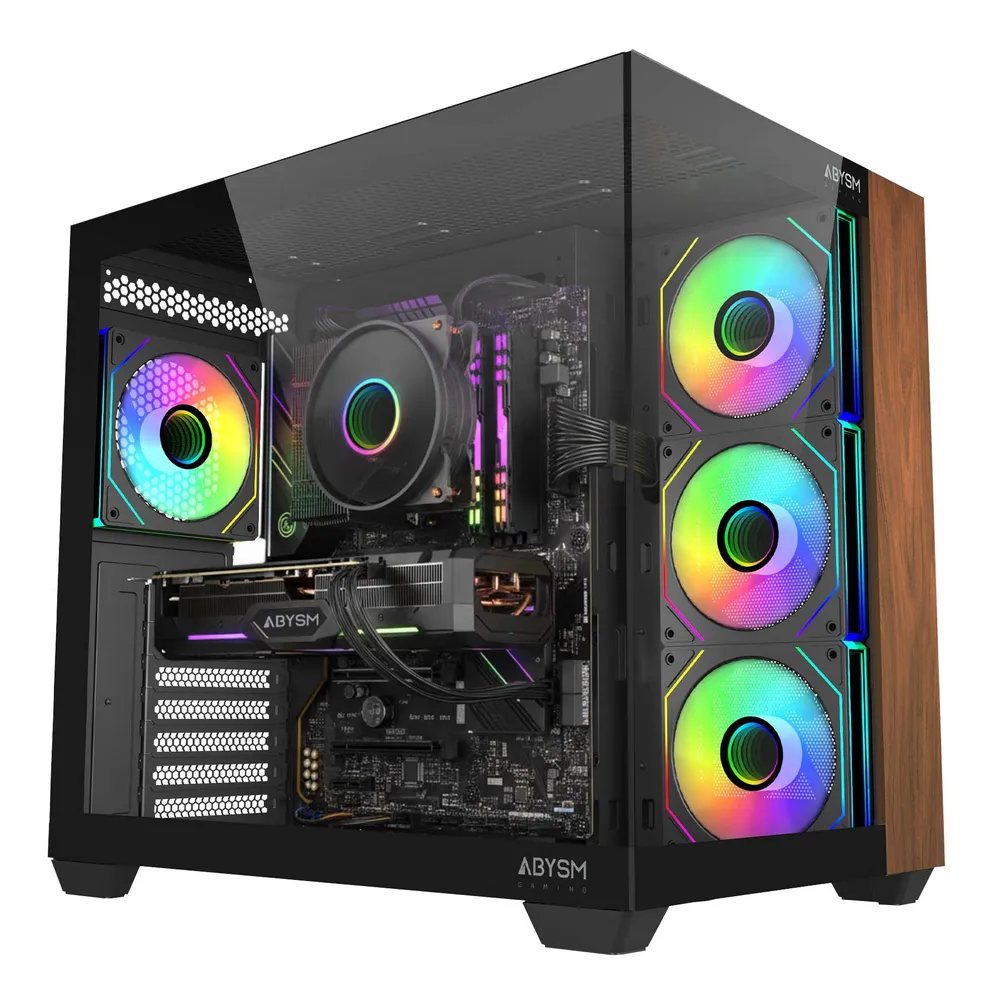 PC-Gehäuse Abysm Danube Sava Nature 285B ARGB Glas Holz USB-C Schwarz