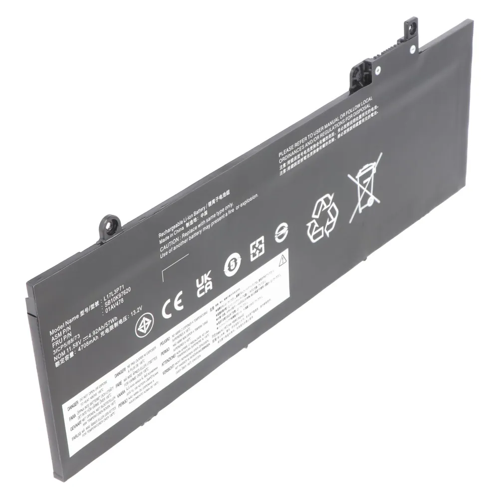AccuCell Akku passend für Lenovo ThinkPad T480s, 01AV478, 01AV479, L17L3P71, 11,58V, 4600mAh