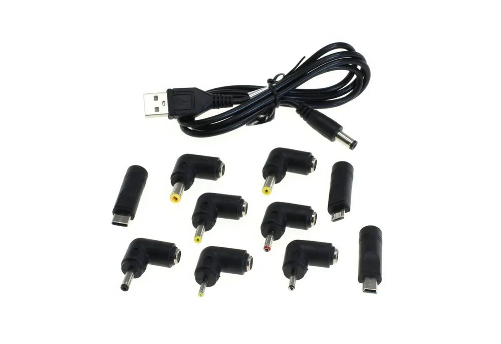 AccuCell Universal USB Ladekabel mit DC-Stecker 5,5x2,1mm und Adaptern für ver Akku-Ladestation