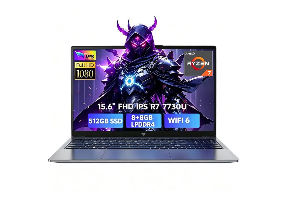 ACEMAGIC 15,6 Zoll Laptop AMD Ryzen 7, 16GB LPDDR4, 512GB SSD, Windows 11 Pro Notebook (39,6 cm/15.6 Zoll, AMD AMD Ryzen™ 7 7730U AMD Ryzen 7 7730U, AMD Radeon Graphics, 16 GB, 512 GB SSD, 8C / 16T, WiFi 6, RJ45, HDMI, 180° Drehung / Deutscher Tastaturfolie)