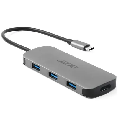 Acer Dockingstation USB-C Dongle 7 in 1 PD 100W 1x Typ-C, 1x HDMI 4K60, 3x USB3.2, 1x SD/TF Silber
