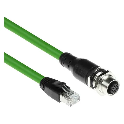 ACT Industrial 5.00 meters Sensor cable M12D 4-pin female chassis to RJ45 male, Superflex Xtreme TPE cab