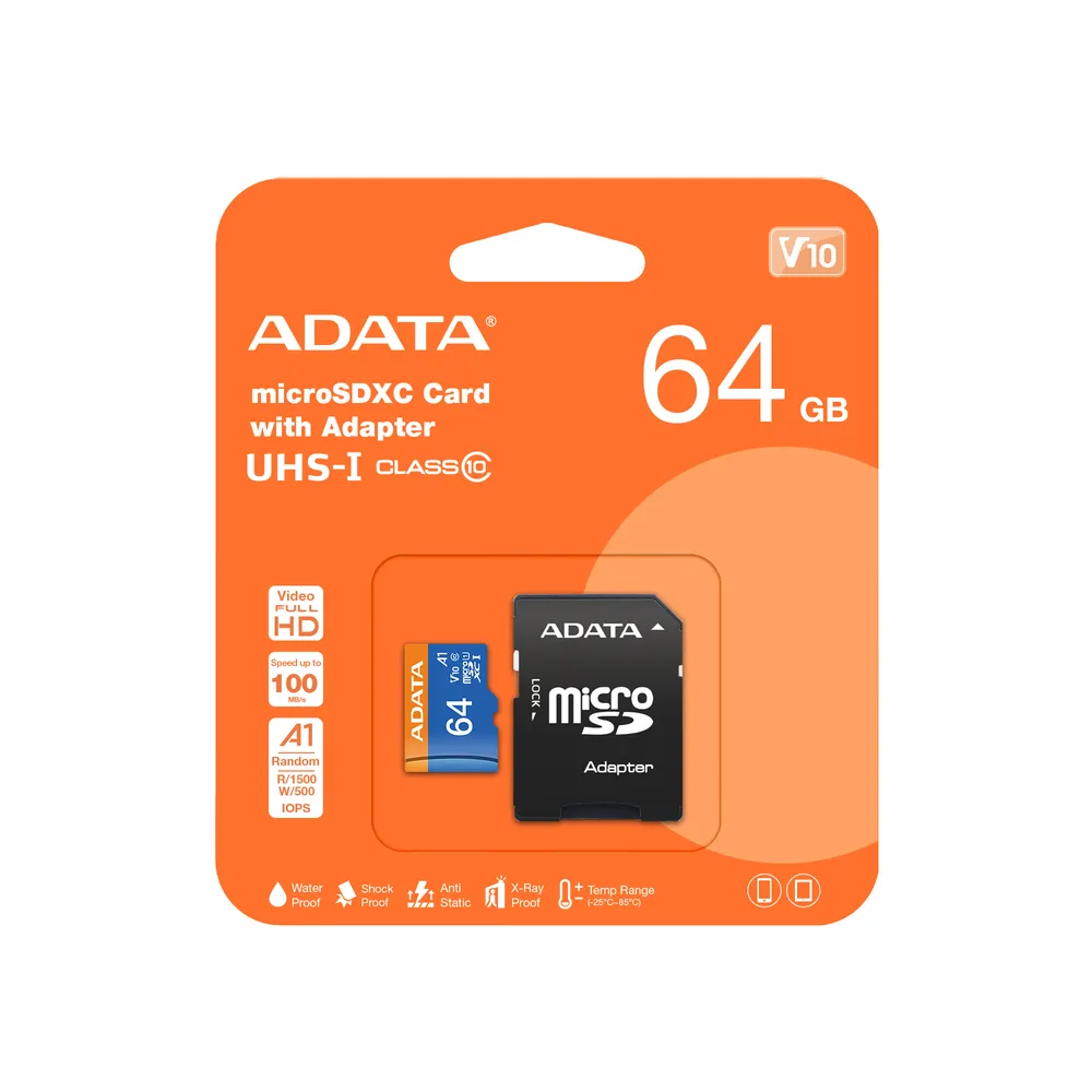 microSDHC ADATA 64GB UHS-I Class 10 85MB/s 25MB/s inkl. SD-Adapter