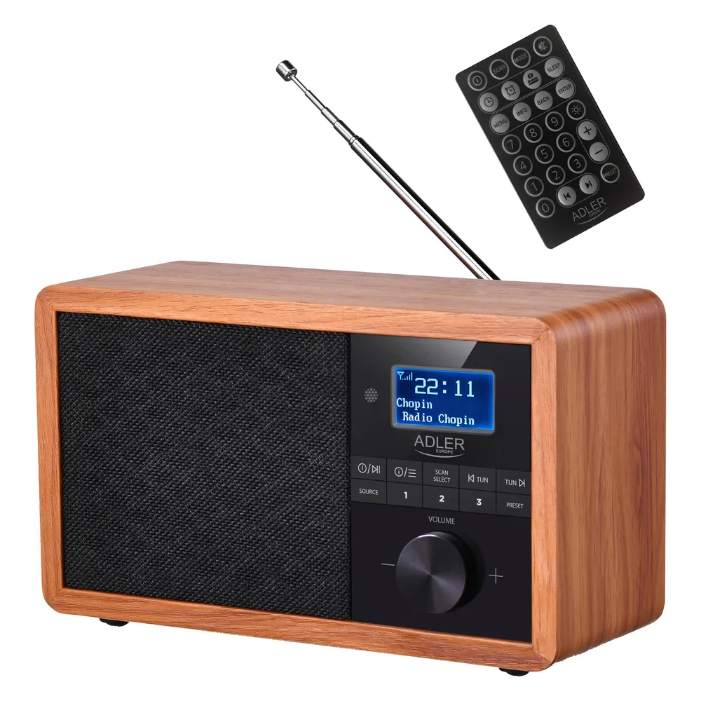 Radio Adler AD 1184 Tragbar Digital AM DAB+ FM Bluetooth 15W Holz Schwarz