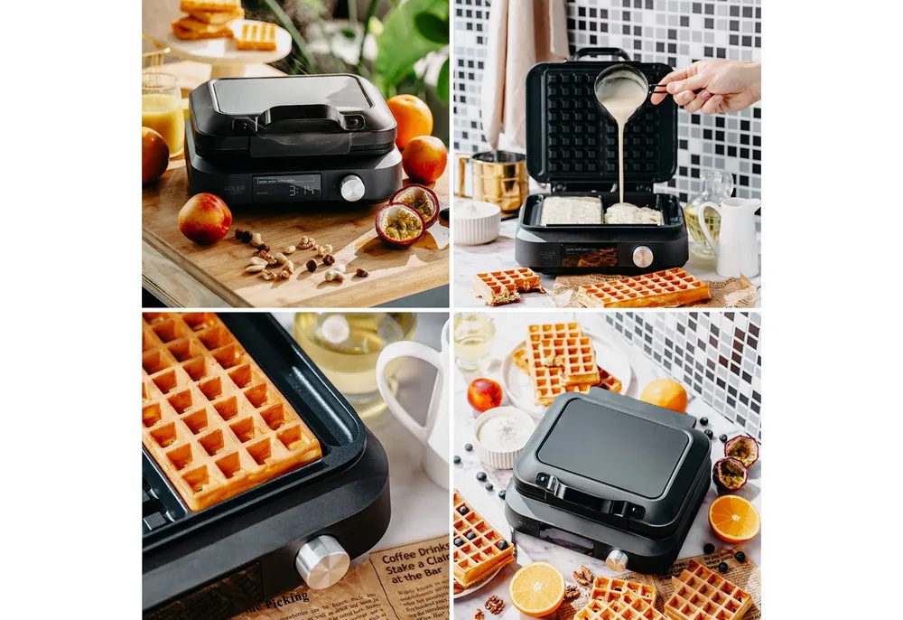Adler Waffeleisen Adler AD3087 Waffeleisen mit LED-Anzeige für 2 Waffeln, schwarz, 1500W