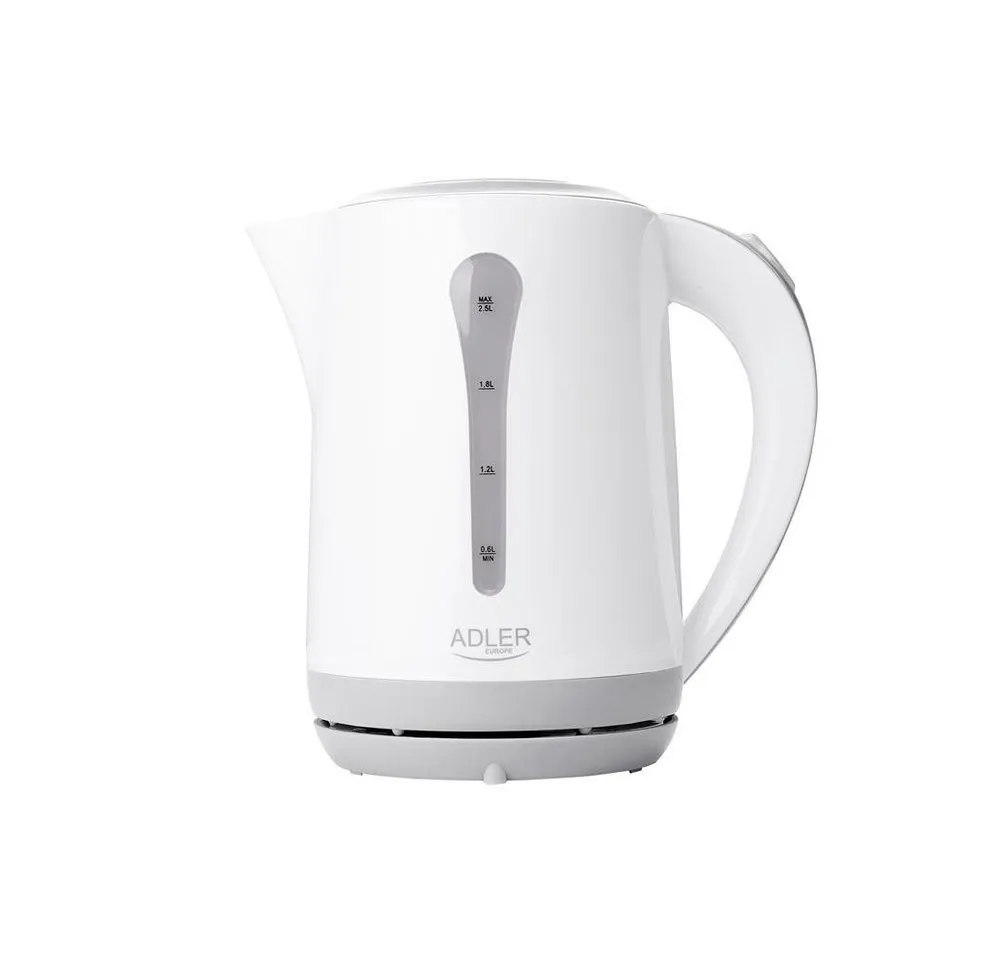 Adler Wasserkocher 1244, Wasserkessel, 2,5L, Wasserstandsanzeige, 360 Grad Sockel, weiß/grau