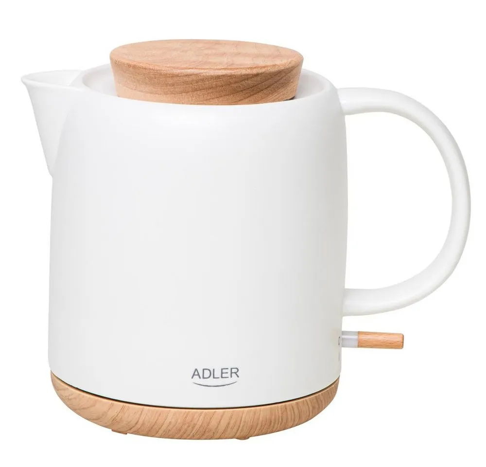 Adler Wasserkocher AD 1304, aus Keramik, 1,0L, 1200W, abnehmbarer Deckel, weiß