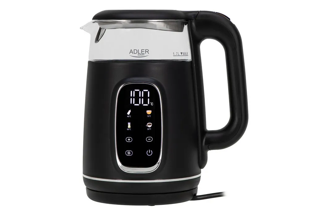 Adler Wasserkocher AD1305bs Wasserkocher Glas, LED-Anzeige, Temperatureglung, 1,7L, 2200W