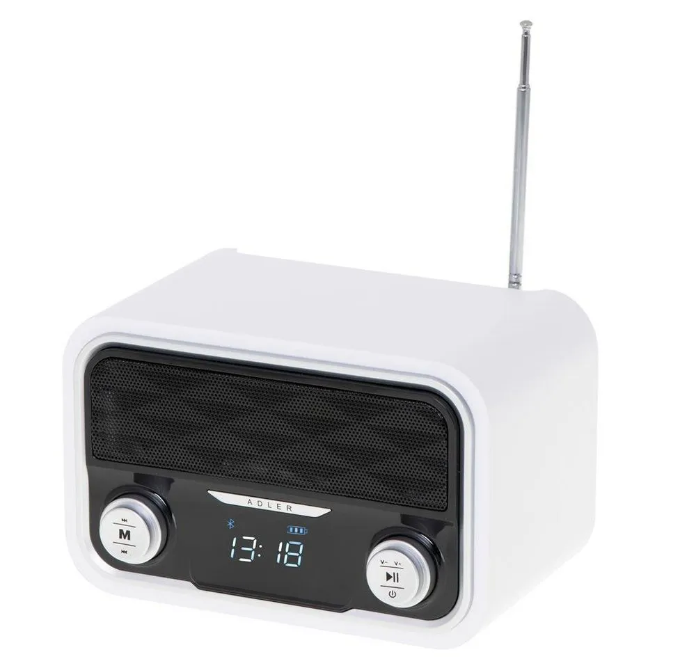 ADLER EUROPE AD 1185 Bluetooth Küchen-Radio (AUX, USB, FM, Micro-SD, MP3-Player, 10 W, Stereo-Lautsprecher Modernes Radio weiß)