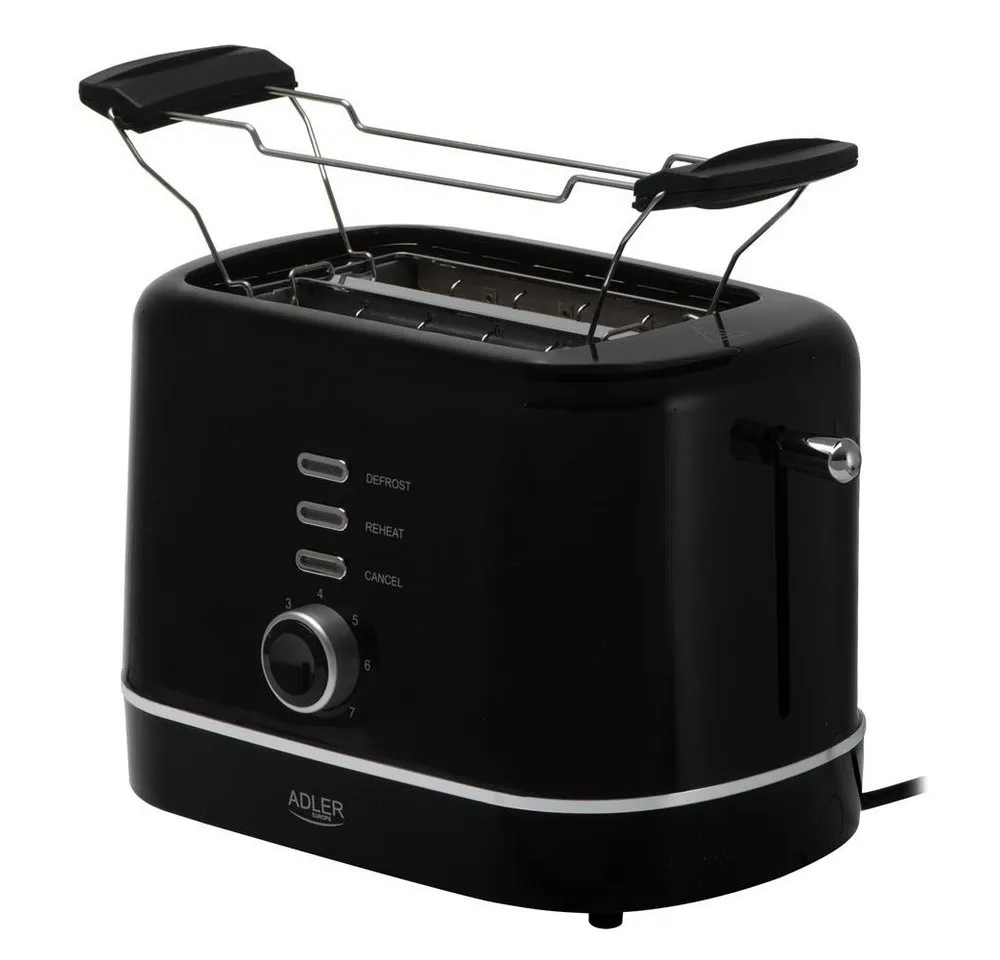 ADLER EUROPE Toaster AD 3224b, 2 kurze Schlitze, für 2 Scheiben, 850 W, 7 Bräunungsstufen, Auftau- und Aufwärmfunktion