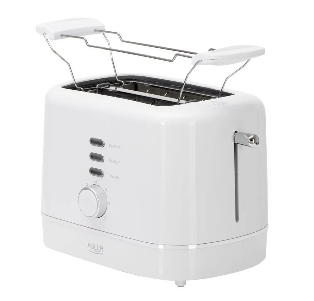ADLER EUROPE Toaster AD 3224w, 2 kurze Schlitze, für 2 Scheiben, 850 W, 7 Bräunungsstufen, Auftau- und Aufwärmfunktion