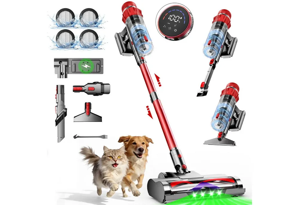 Adormii Akku-Hand-und Stielstaubsauger Akku staubsauger 80000Pa/70Min, Staubsauger Kabellos HEPA*4, 8-stufiges Filtersystem,LED und V-förmige Anti-Tangle-Bürste, Smartes LED-Display,50dB leise,für Teppich,Hartböden&Tierhaare